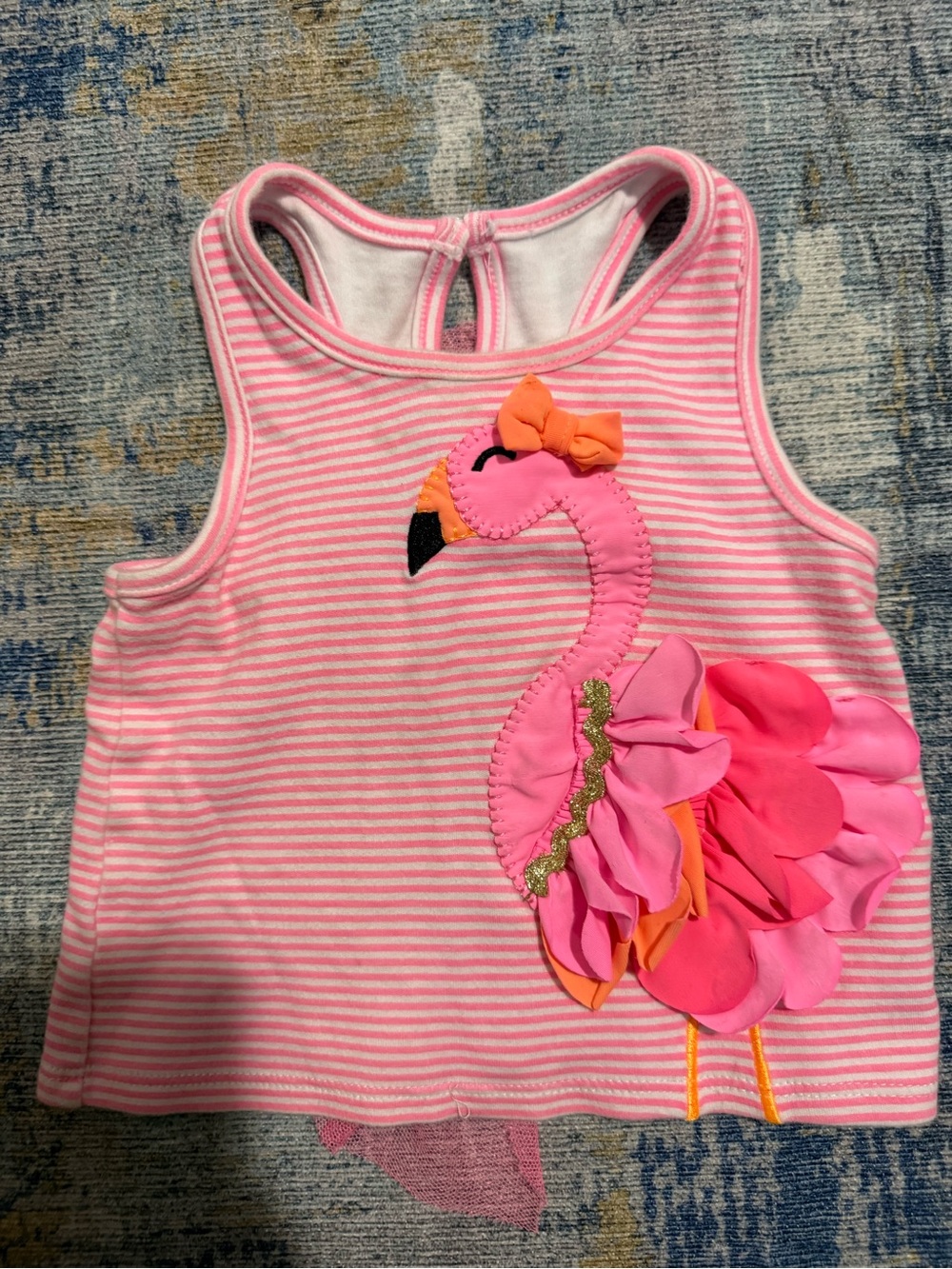 Mud Pie Pink Striped Flamingo Tank Top with 3D Petals